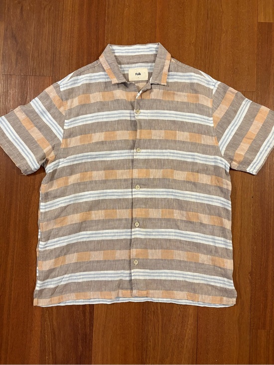 Folk Other - Folk Linen Cotton Blend Striped Button Front Shirt Men’s Large